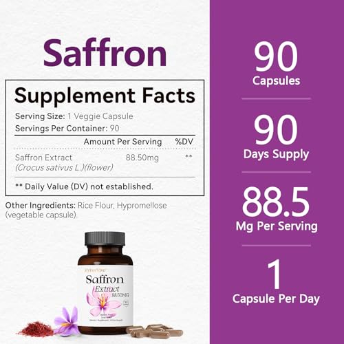 Saffron Supplements 88.5MG | 90 Vegan Capsules, Happy Saffron Extract for Mood Energy Eye Focus Support for Women & Men, 100% Pure Ingredients, Made in USA, Non-GMO & Gluten-Free - Image 6