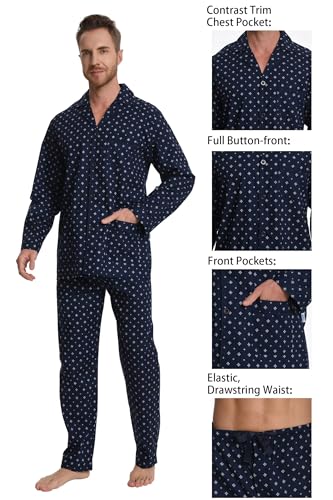 Image of GLOBAL Mens Pajamas Set, 100% Cotton Woven Drawstring Sleepwear Set with Top and Pants /Bottoms