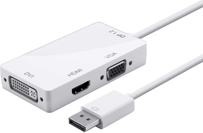 Monoprice DisplayPort 1.2a to 4K HDMI, Dual Link DVI, and VGA Passive Adapter, White (112800)