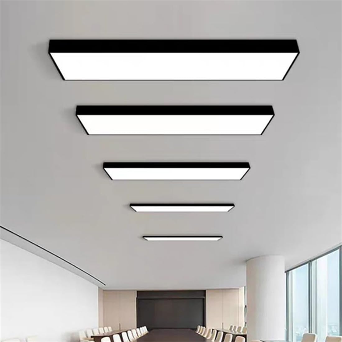 Prostokątna Lampa Wisząca Liniowa Wiszący Minimalistyczny Żyrandol Biznesowy Czarna, Chłodna, Biała Lampa Sufitowa Duże, Łączone Lampy LED Do Biura, Sklepu, Bilard