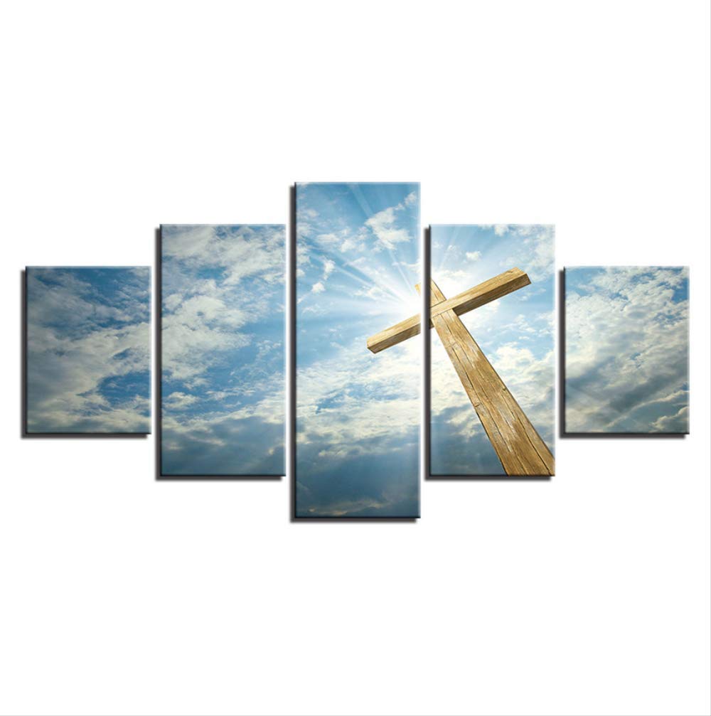 Peinture de toile ciel bleu croix serenite et paix interieure