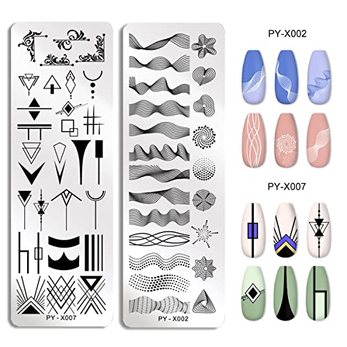 Stamping Plates Nail Art Set Flower Minimalist Geometric Lines Leaves Pattern Printing Template Stainless Steel Diy Nail Art Stamping Plates Stencil Tools #TOP3