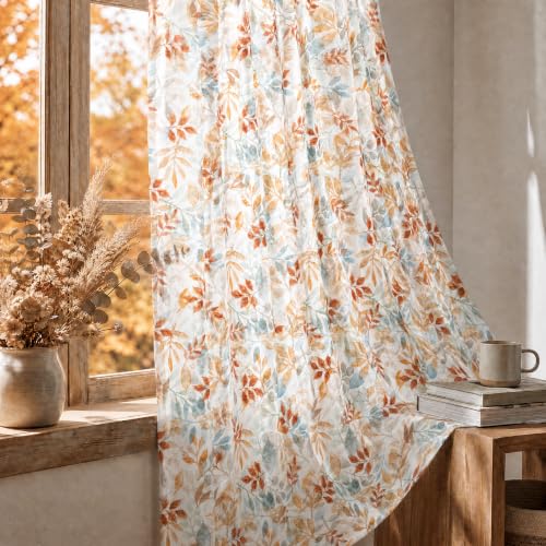 Horaldaily 2Pcs Fall Sheer Curtains for Window 52x84in Watercolor Leaf