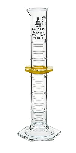 EISCO Cilindro graduado, 1.7 fl oz - ASTM, tolerancia clase A 0.0.8 fl oz - Collar protector, base hexagonal - Graduaciones blancas - Vidrio de