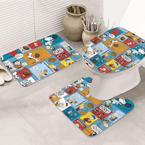 バスセット 3点セット U型 O型 スヌーピー おしゃれ かわいい アニメ バスマット 便座カバー トイレマット 滑り止め 吸水 防臭 洗える 速乾 50x80cm 人気 漫画