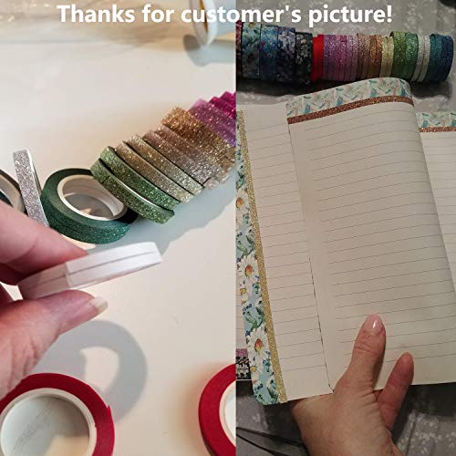 Yukuntang Skinny Glitter Paper Washi Tape Set 24 Rolls 12 Color Masking Tape For Diy Crafts Book Designs #TOP3