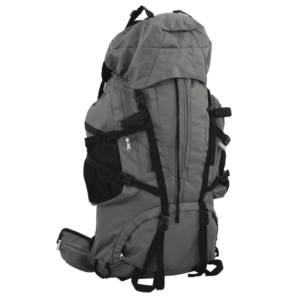 Plecak turystyczny, szary, 80 l, z tkaniny Oxford z powłoką PU, wodoodporny, metalowy stelaż na plecach, regulowany pas biodrowy, na kemping, trekking, do aktywności na świeżym powietrzu, w