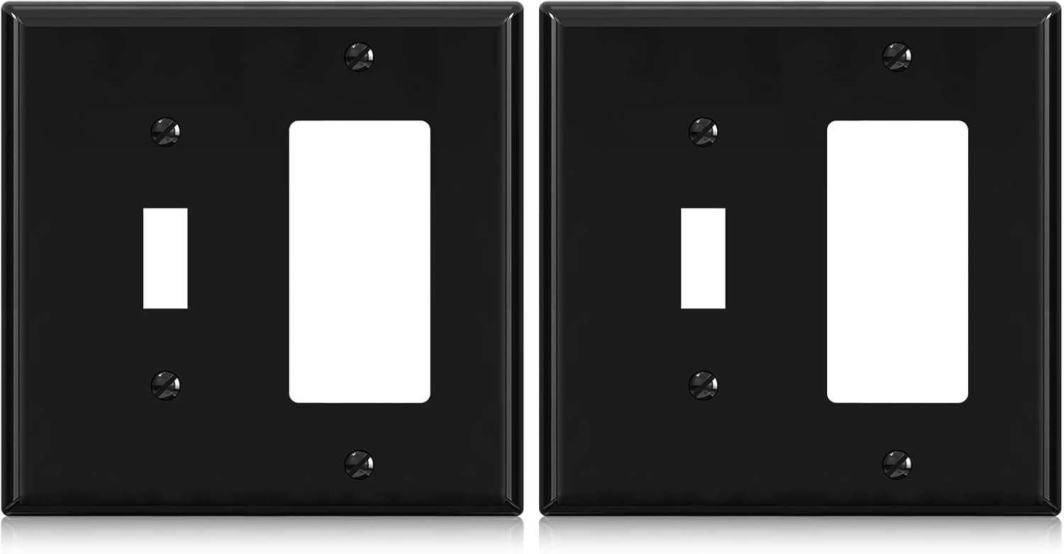 Combination Wall Plate ELEGRP 2-Gang 1-Toggle Light Switch 1-Decorator/GFCI Device Combination Wall Plates, Mid-Size 4.88" x 4.94" Unbreakable Thermoplastic Faceplate Cover, UL (1 Pack, Glossy Black)