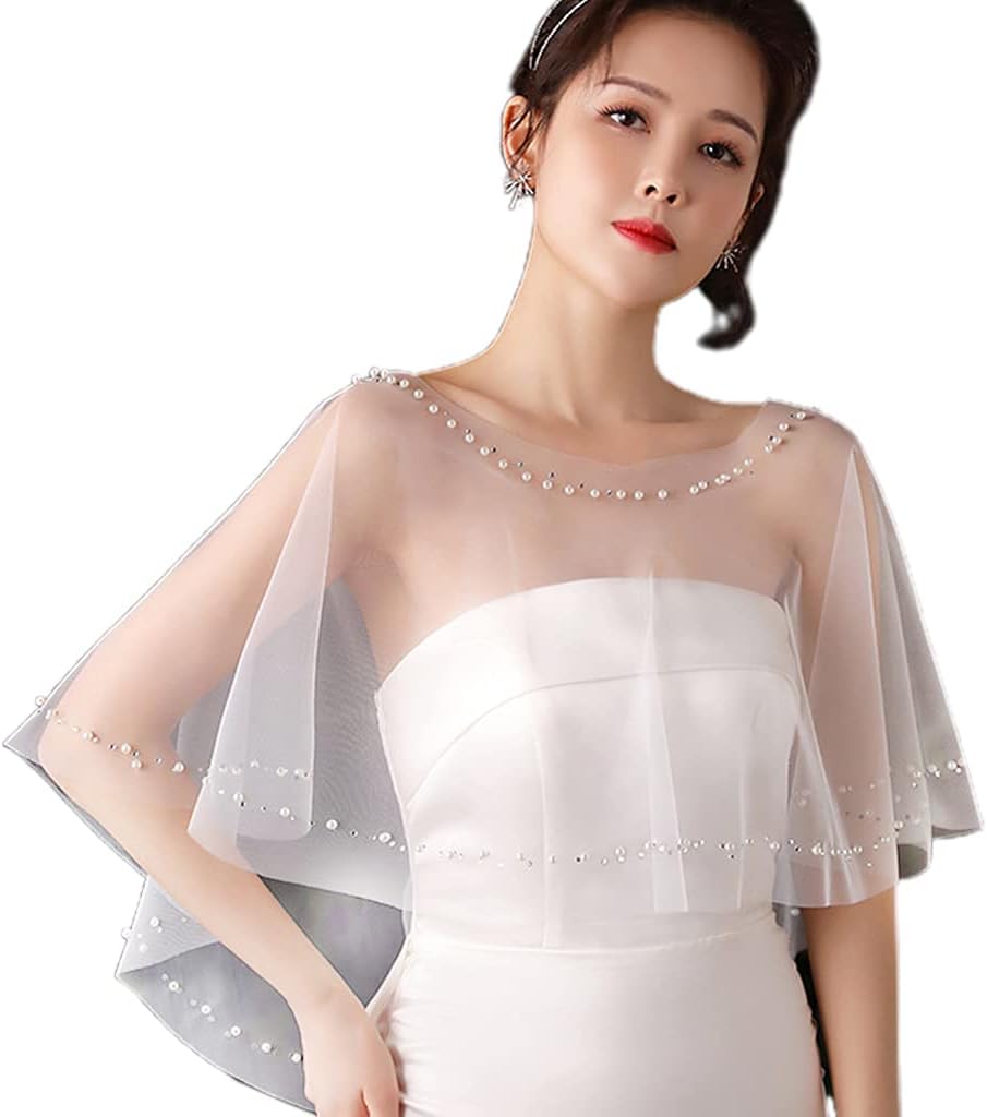 Wedding Wrap Capes Soft Tulle Shawls and Wraps with Beads Bridesmaid Capelet Shrug Shawls for Formal Party Evening Dress