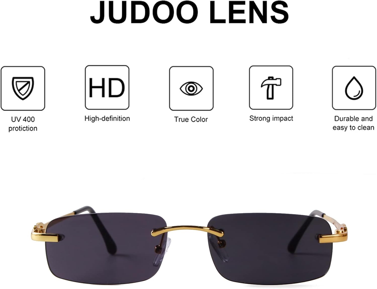 JUDOO Retro Rimless Rectangle Sunglasses for Men Women Trendy Frameless Tinted Lens Eyewear - Image 5