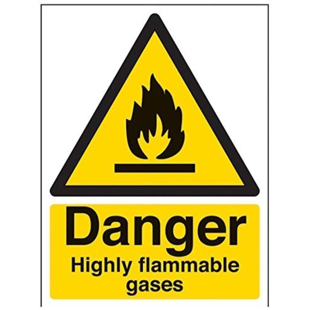 V Safety Danger, Highly Flammable Gases Warning Sign - 150mm x 200mm - 1mm Rigid Plastic