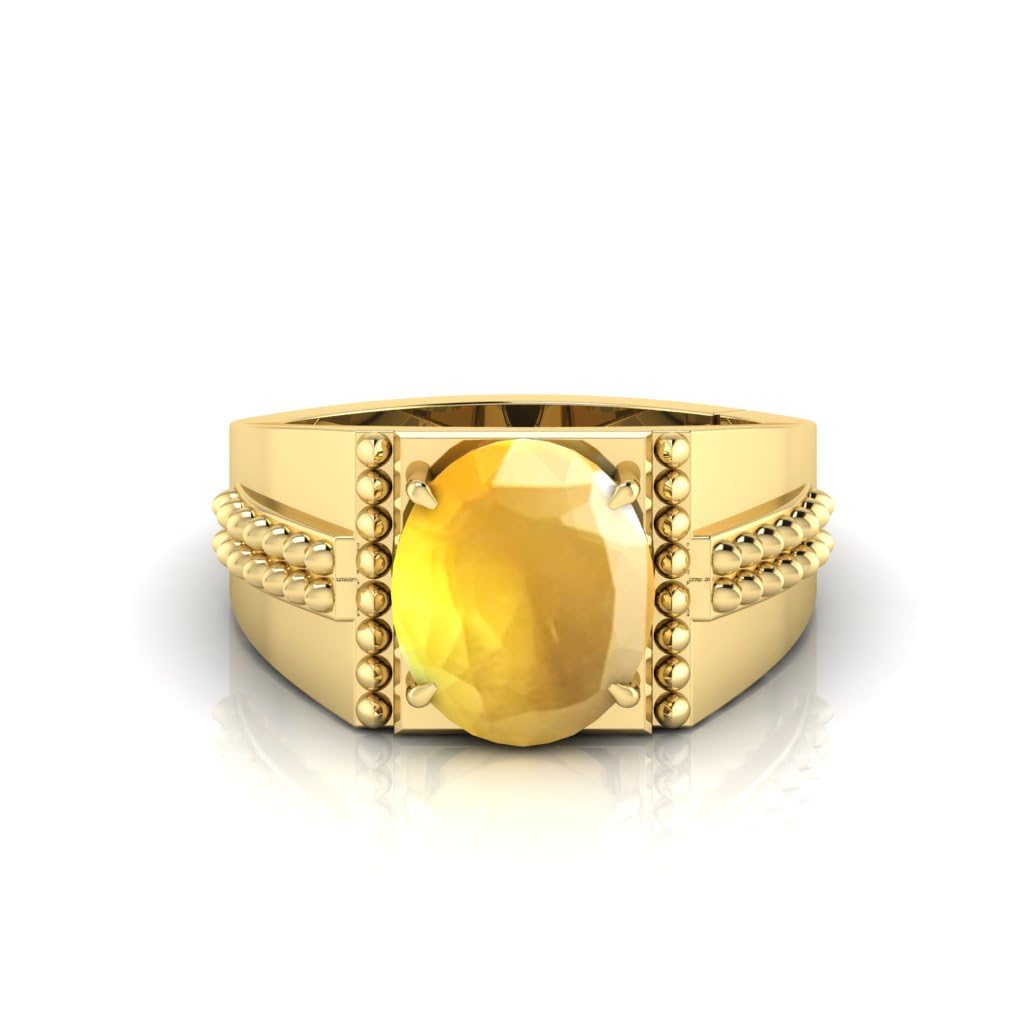 RRVGEMAnillo Pukhraj de 5,25 quilates, certificado AAA++, calidad natural de zafiro amarillo Pukhraj, anillo de oro para hombres y mujeres, Metal, Zafiro