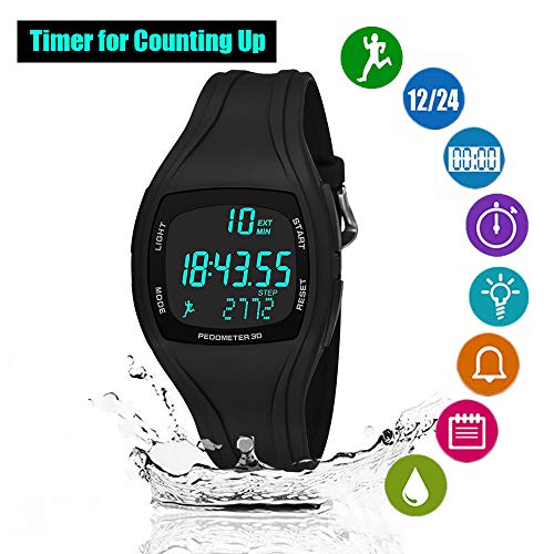 Cfgem Adolescent Multi-Functional Sports Digital Watch, Teen's Sports Waterproof Watch With Pedometer/Alarm/Stopwatch Timer, Mens Outdoor Sports Wristwatch Black #TOP2