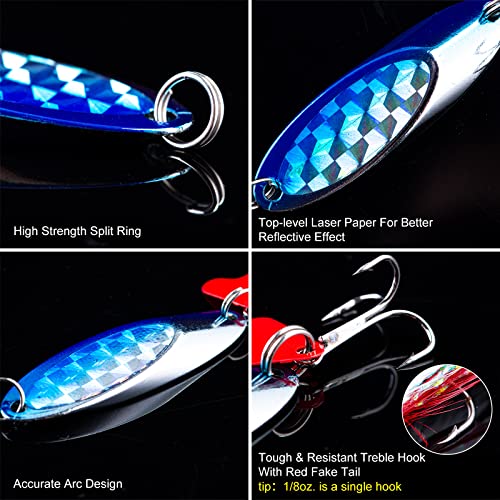 Goture Fishing Spoons Lures,Metal Spoon Trout Lures,Long Distance Casting Fishing Lures For Trout Bass Crappie Pike Saltwater And Freshwater Fishing, 5 Size Jigging Spoons With Fishing Tackle Box #TOP1