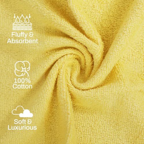 Image of Layers 100% Cotton Face Towels | 450 GSM Soft & Highly Absorbent | Aqua Plush Collection | Pack of 12 Super Soft Towels for Men & Women | 30 x 30 cm - Yellow