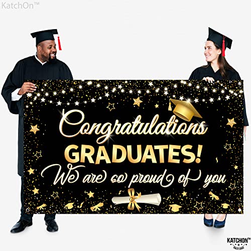 Image of Graduation Decorations 2026 | XtraLarge Congrats Grad Banner - 72x44 Inch, Graduation Banner | Congratulations Backdrop | Black and Gold We are So Proud of You Backdrop Class of 2026, KatchOn