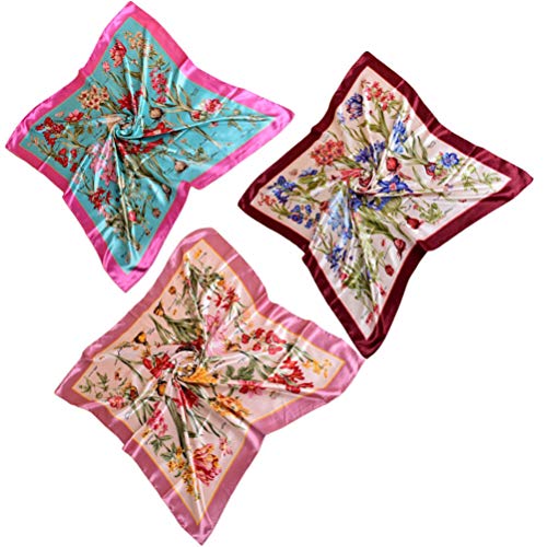 Cachecóis de cetim de verão KESYOO 90 x 90 cm lenços quadrados xale estampados florais bandanas prot