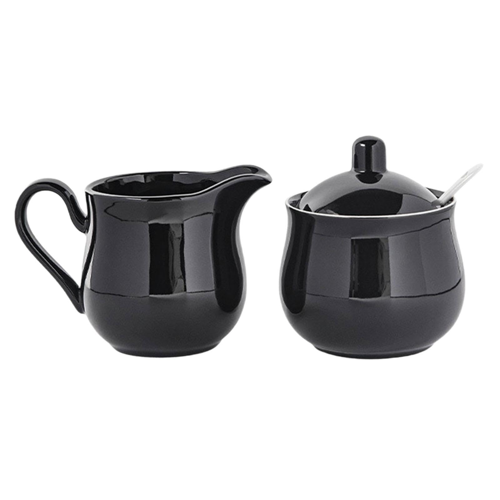Milageto Set di zuccheriera e lattiera in ceramica, set da caffè, durevole, decorativo, pratico, regalo di, contenitore per zucchero e lattiera, Nero