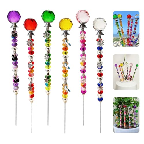 140Pcs DIY Fairy Wand Beaded Garden Stakes Kit Decorative Garden Stakes Beadable Items Fairy Garden Kit for Different Festivals Fairy Garden Accessories Outdoor(Section)