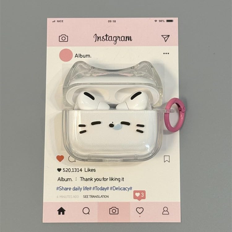Image of Transparent Clear Earphone Case for AirPods Pro, Cute Lovely Cat Face Soft TPU Silicone Case, Kitty AirPods Pro 2 Cover Protective Skin Shockproof Protector for iPod Earbuds -Sleeping Cat