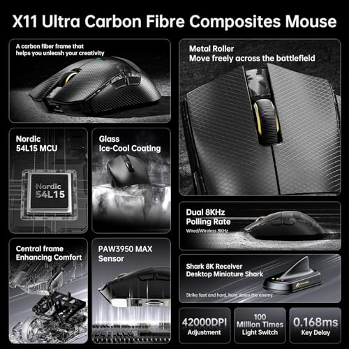 Image of ATTACK SHARK X11 Ultra 8K Carbon Fiber Tri Mode Wireless Gaming Mouse-Black