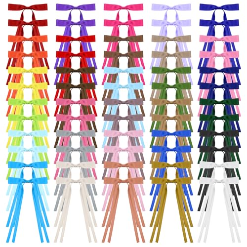 Nœuds à cheveux en satin : coffret cadeau de 60 barrettes rubans multicolores