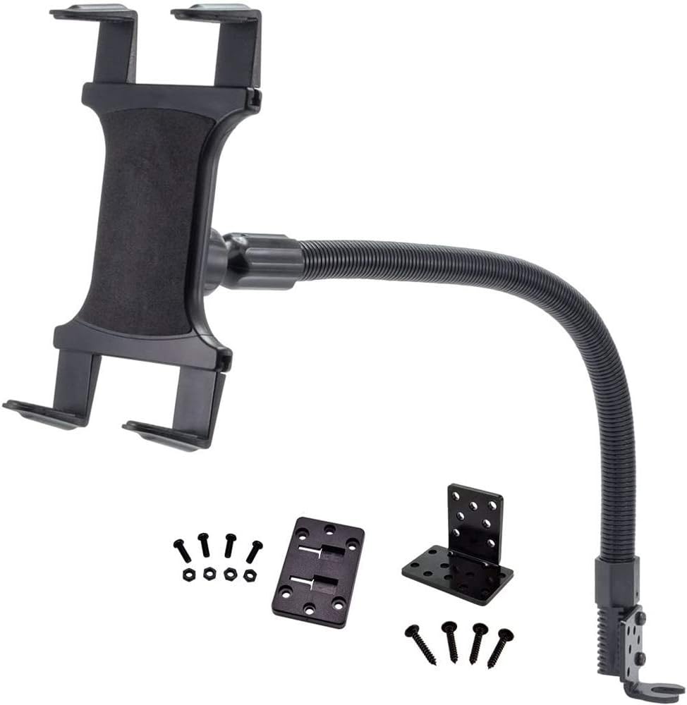 ChargerCity Flexible 20-Inch Aluminum Gooseneck Car Seat Floor Bolt Tablet Mount for All 7-12 Inch Screen Tablets Like iPad Pro Air Mini Galaxy Tab Surface Pro (All Generations)