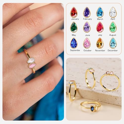 Birthstone Rings for Women Birthday Gifts for Women Gold Rings with Birthstone Teen Girl Trendy Stuff Adjustable 14k Gold Plated CZ Promise Rings for Her Stacking Wedding Anniversary Engagement Birthday Gift Jewelry 21st 30th 40th 50th4