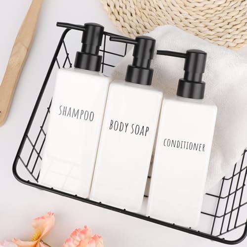 Image of Segbeauty Square Soap Dispenser, 3 Pack Plastic Modern Bathroom Dispenser, 16.9oz Refillable Shampoo and Conditioner Bottle, 500ml Empty Lotion Gel Bottle for Body Shower Modern Bathroom