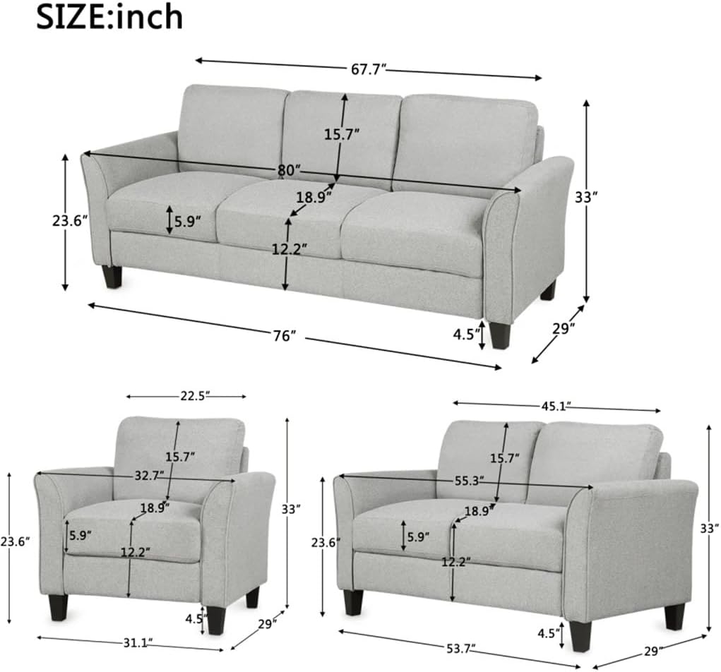 Living Room Sets Furniture Armrest Sofa Single Chair 3-Seat (Chair，3-Seat, Light Gray)