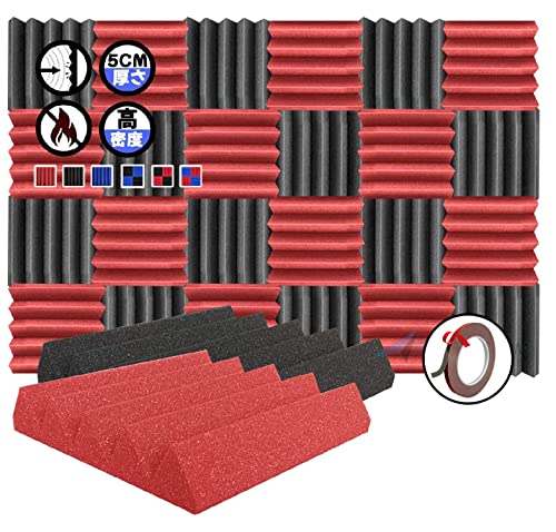 Arrowzoom スーパーダッシュ 新しい 24 ピース 防音 遮音 密度26㎏/㎥ 作品 吸音材 楽器 緩衝材 防音材 音響泡断熱治療 消音 超強力 騒音 スタジオ 吸音材質 室内装飾 防音対策 250 x 250 x 50 mm 縮状態出荷 スタジオレコーディング wedge タイルパネルウェッジサ SD1134 黒と赤
