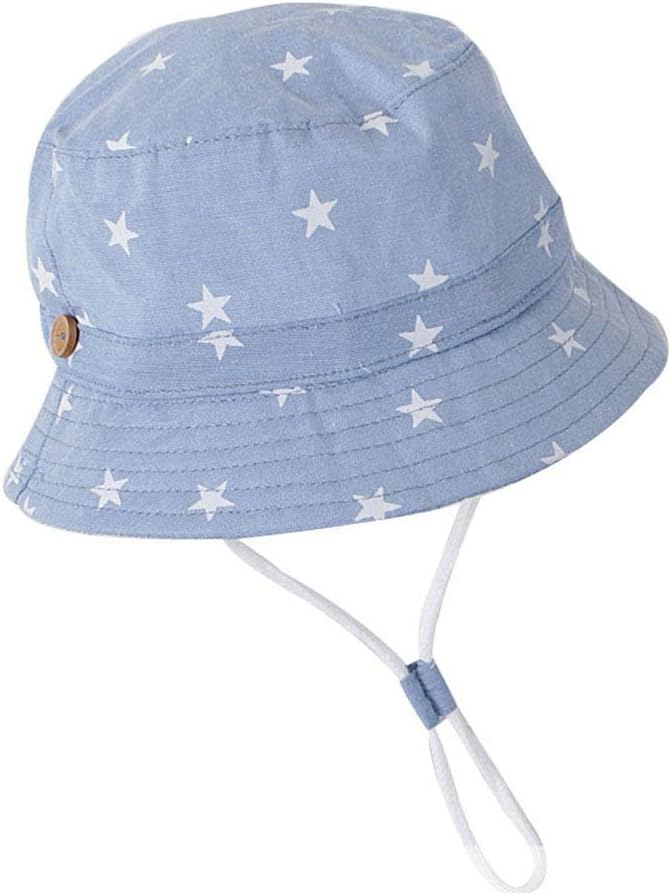 ZEVONDA 1Pcs Baby Girl Sun Hat Toddler Sun Protection Star Unisex Summer Bucket Hat Fisherman's Hat with Chin Strap UPF 50+, Hat Head Circumference: 48/50/52/54cm, Blue Grey