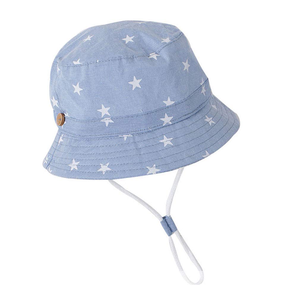 ZEVONDA 1Pcs Baby Girl Sun Hat Toddler Sun Protection Star Unisex Summer Bucket Hat Fisherman's Hat with Chin Strap UPF 50+, Hat Head Circumference: 48/50/52/54cm, Blue Grey