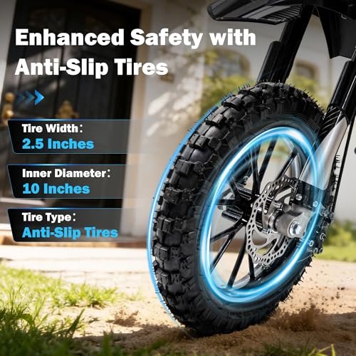 Image of 49cc Kids Dirt Bike,Gas Powered Dirt Bike with No Oil Mixing,Front&Rear Disc Brakes,4 Stroke Dirt Bike for Kids 8-14 with Inverted Fork Suspension,Pull Start,25MPH,Black