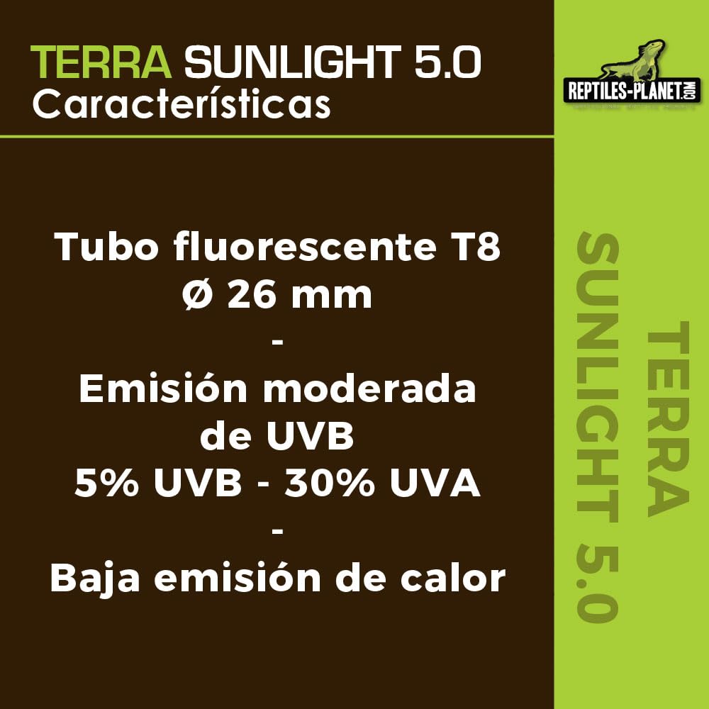 Reptiles-Planet Tubo Fluorescente de Luz Solar T8 5.0 Terra, 15W, 45cm Longitud