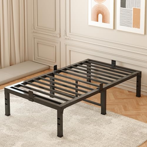 Image of FUIOBYVV Twin Bed Frames,16 Inch Heavy Duty Metal Platform Bed Frame Twin Size Support Up to 3500 lbs,No Box Spring Needed,Headboard Compatible,Steel Slat Support,Noise Free,Easy Assembly