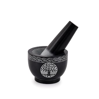 Samhita Tree of Life Natural Stone Mortar & Pestle Mortar Diameter- 3.75"x 2.75" Pestle-5" x 1.5"