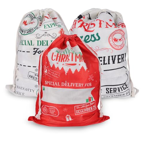 3 Stück Weihnachtssack – Weihnachtsmann Sack Groß mit Kordelzug,...