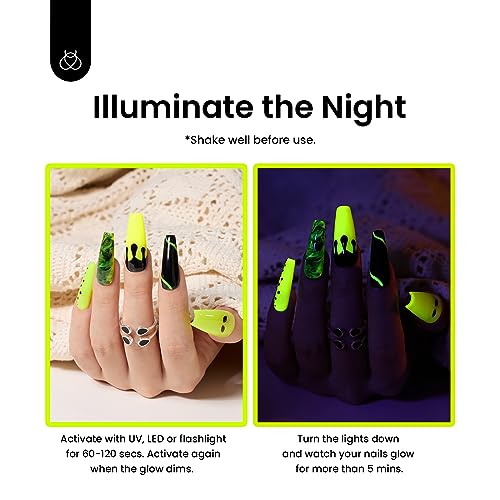 Image of Beetles Gel Nail Polish - Luminous Yellow Glow in the Dark Green Gel Polish, Noctilucent Green Luminous Color Soak Off U v LED Lamp DIY Manicure 0.5Oz
