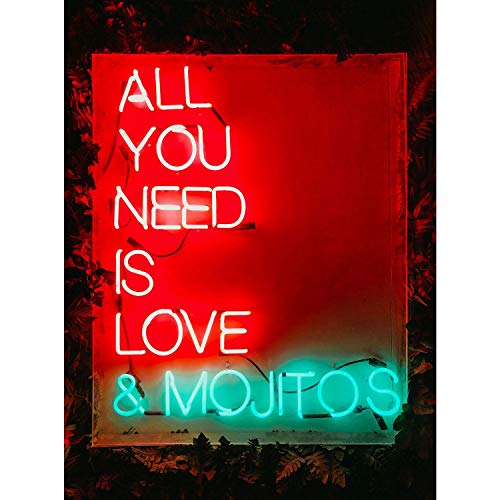 Affiche Panneau Lumineux All You Need Is Mojito Déco Néons Rouge et Turquoise