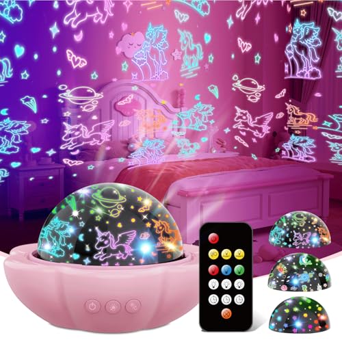 Night Light Kids Unicorn Night Light for Girl Star Projector for Bedroom 360 Rotating Sensory Lights with Mulpitle Colors Christmas & Birthday Decoration Gifts for Kids Room Sensory Toys for Babies