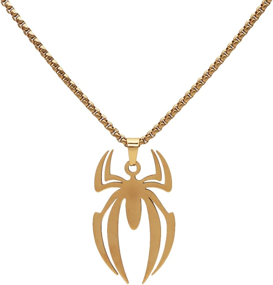 Spider Necklace for Men Women Titanium Stainless Steel Gold Silver Lightweight Fashion Anime Goth Cool Hippie Spider Man Pendant Necklace