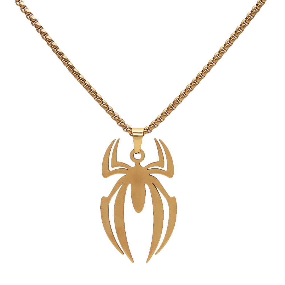 GulCeanSpider Necklace for Men Women Titanium Stainless Steel Gold Silver Lightweight Fashion Anime Goth Cool Hippie Spider Man Pendant Necklace