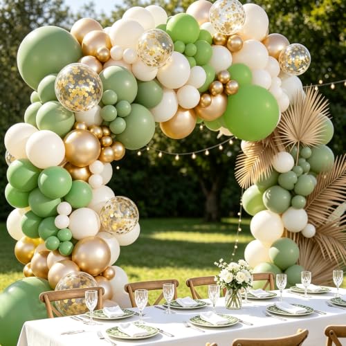 Image of Sage Green White Gold Balloon Garland Arch Kit 143pcs,for Birthday Baby Shower Gender Reveal Wedding Party Decoration