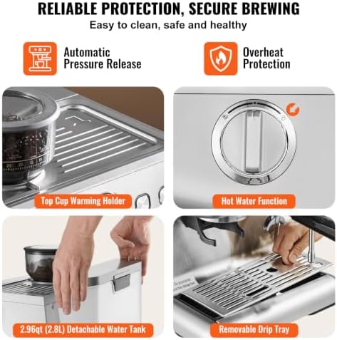Semi-Automatic Espresso Machine with Built-in Grinder β 15 Bar PID Control, Steam Wand & Pressure Gauge for Cappuccino, Latte & Macchiato - 5
