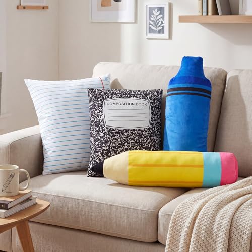 Peryiter 4 Pcs 16 Inch Back to School Throw Pillows First Day of School Classroom Decor Pencil Crayon Notebook Composition Shaped Plush Pillows for Reading Room Home Sofa Decor Teacher Gift