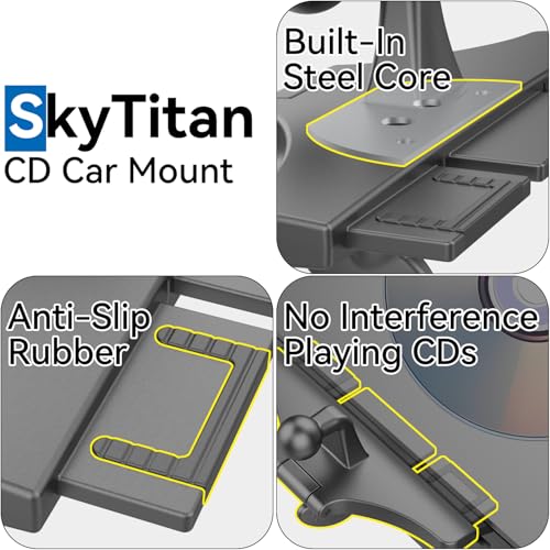 Image of CD Slot Car Mount for Portable CarPlay Screens, Adjustable Angles, Low Profile and Sleek, Integrated Mounting Solution for in-Car Android Display Monitors (4-Tab Bracket Mount)