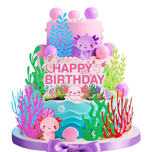 Axolotl Figurine Cake Topper Ocean Theme Cake Decorations Cute Ax...