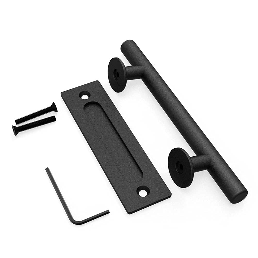 CCJH Manija de la Puerta del Granero Corredera Tirador de Manija de Puerta Negra Moderno para Puerta de Madera (30 cm)