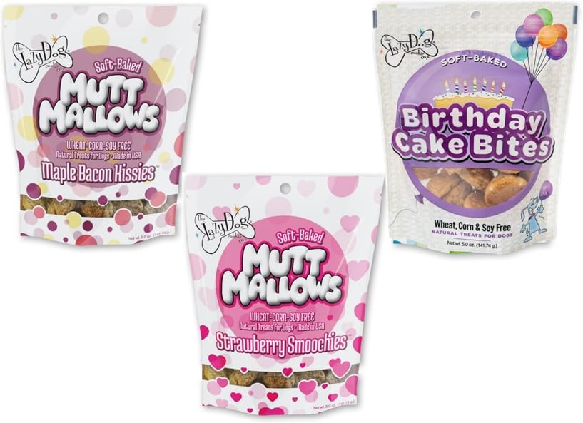 The Lazy Dog Cookie Co. Mutt Mallows Soft Baked Dog Treats, Wheat, Corn & Soy Free, Baked in The USA, 5 oz Cost Saving Variety Bundle (Pack of 3)
